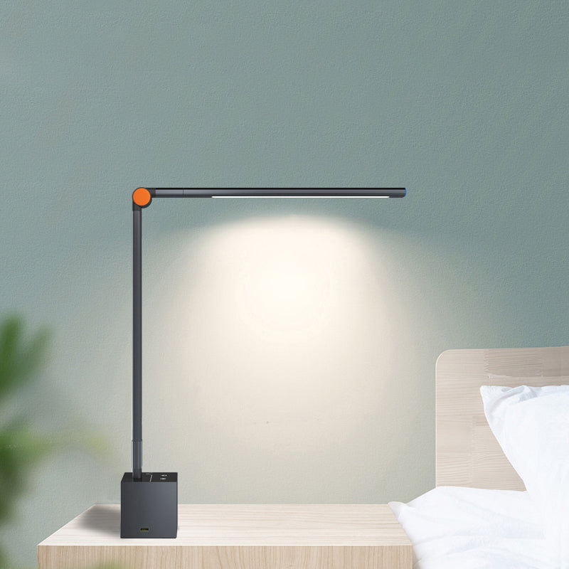 Linear Night Table Lamp Modern Style Metal Single Light Nightstand Lamp in Black