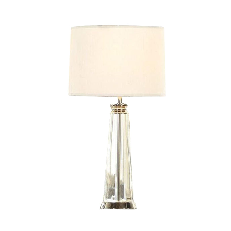 Tapered Table Lamp Simplicity Clear Crystal 1 Bulb White Reading Light, 12"/14" Wide