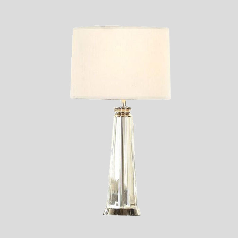 Tapered Table Lamp Simplicity Clear Crystal 1 Bulb White Reading Light, 12"/14" Wide