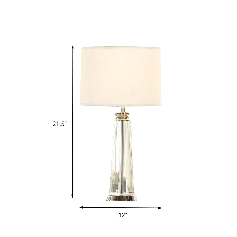 Tapered Table Lamp Simplicity Clear Crystal 1 Bulb White Reading Light, 12"/14" Wide