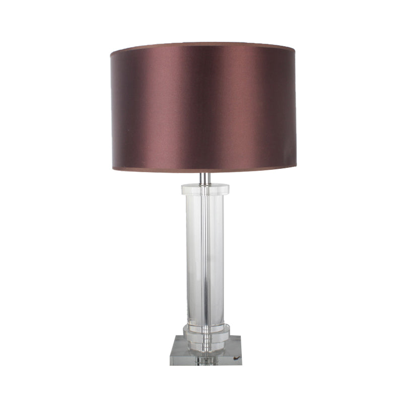 Contemporary 1 Bulb Task Lighting Brown Cylindrical Small Desk Lamp with Fabric Shade