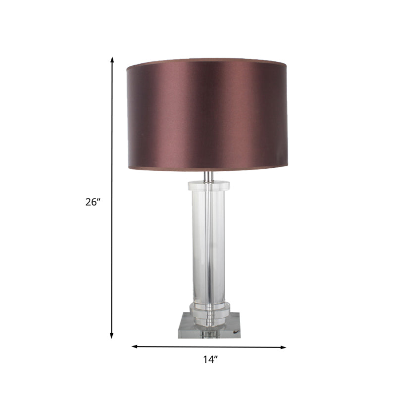 Contemporary 1 Bulb Task Lighting Brown Cylindrical Small Desk Lamp with Fabric Shade