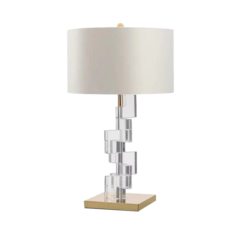 Straight Sided Shade Desk Light Contemporary Fabric 1 Head Night Table Lamp in White