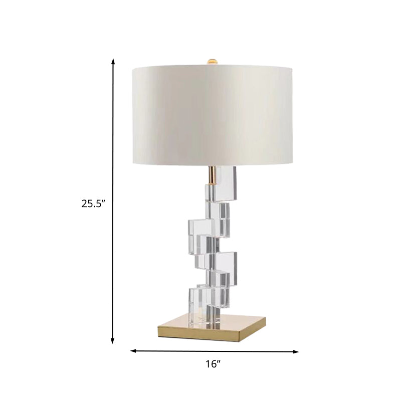 Straight Sided Shade Desk Light Contemporary Fabric 1 Head Night Table Lamp in White