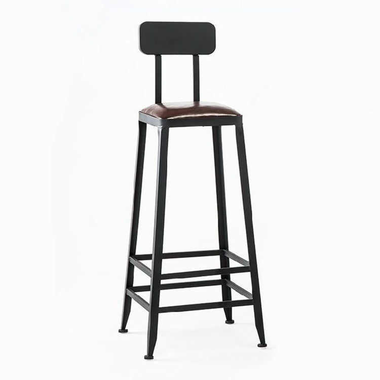 Industrial Brown Leather Bar Stools Square Stool with Metal Base