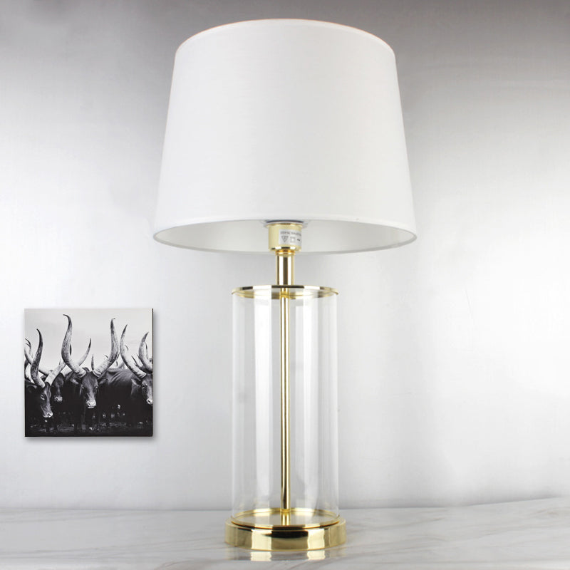 Modernism 1 Head Desk Light White Tapered Drum Night Table Lamp with Fabric Shade