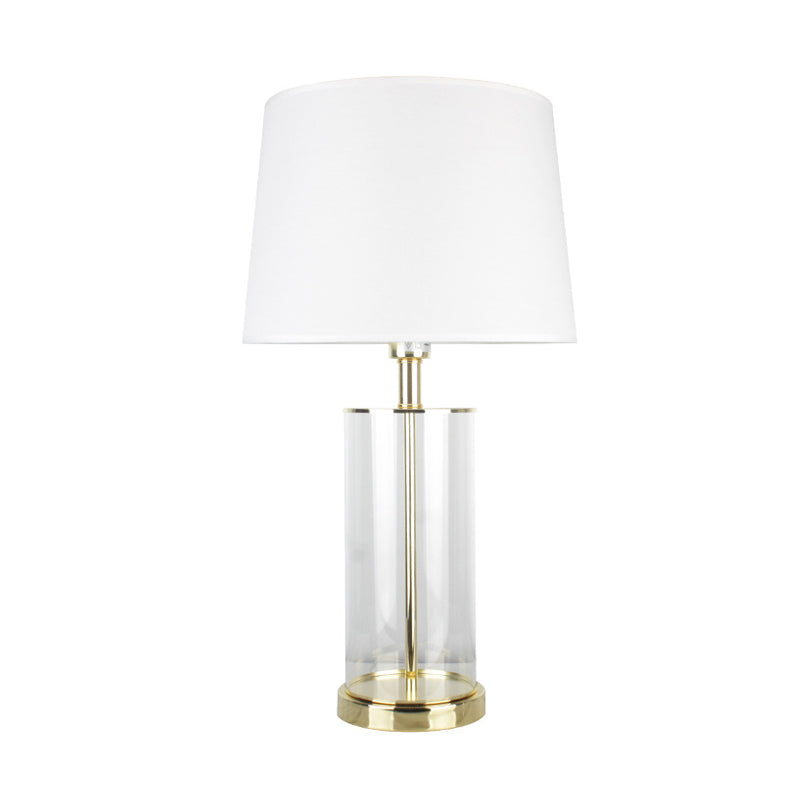 Modernism 1 Head Desk Light White Tapered Drum Night Table Lamp with Fabric Shade