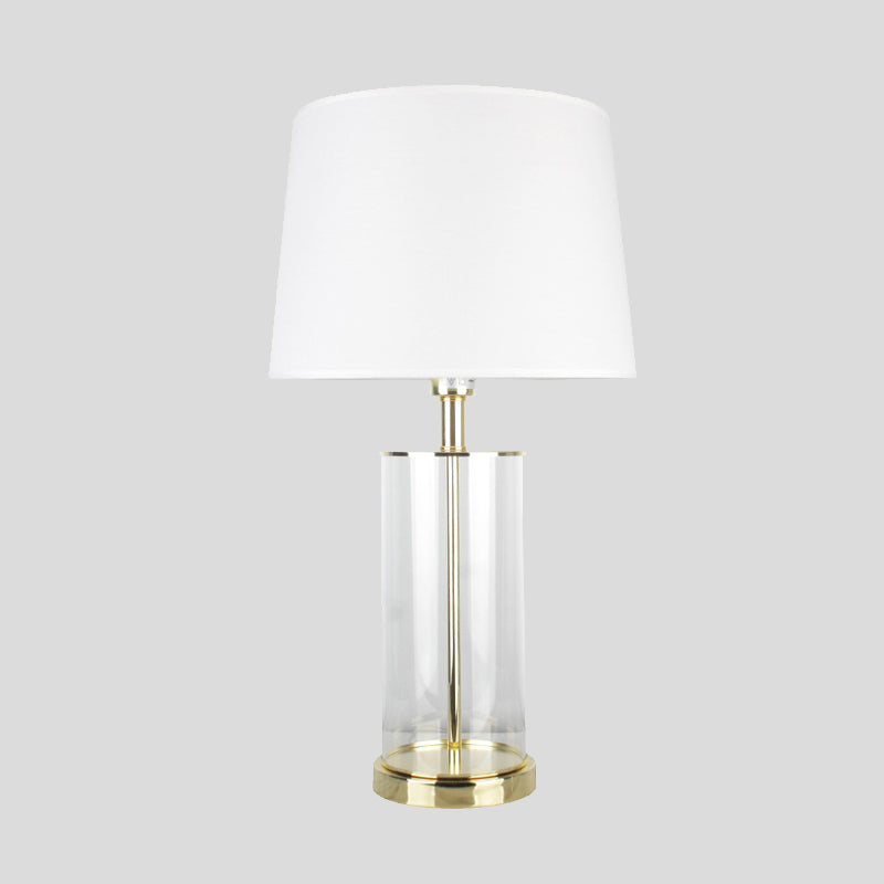 Modernism 1 Head Desk Light White Tapered Drum Night Table Lamp with Fabric Shade