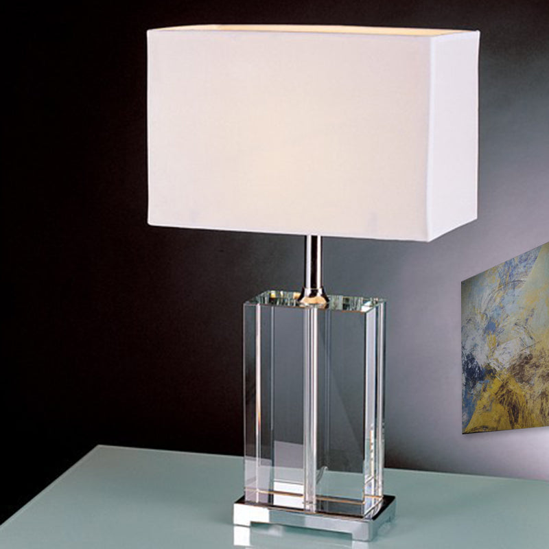 Modernism Rectangular Reading Light Clear Crystal 1 Bulb Fabric Shade Nightstand Lamp in White