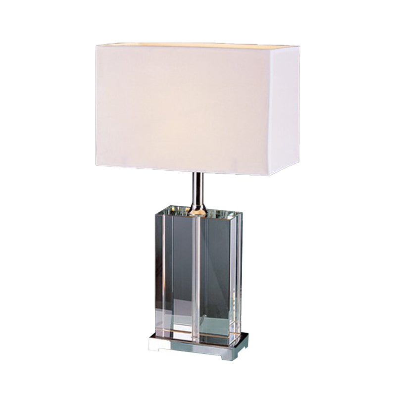 Modernism Rectangular Reading Light Clear Crystal 1 Bulb Fabric Shade Nightstand Lamp in White