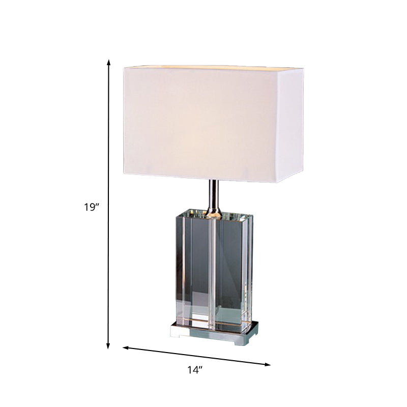 Modernism Rectangular Reading Light Clear Crystal 1 Bulb Fabric Shade Nightstand Lamp in White