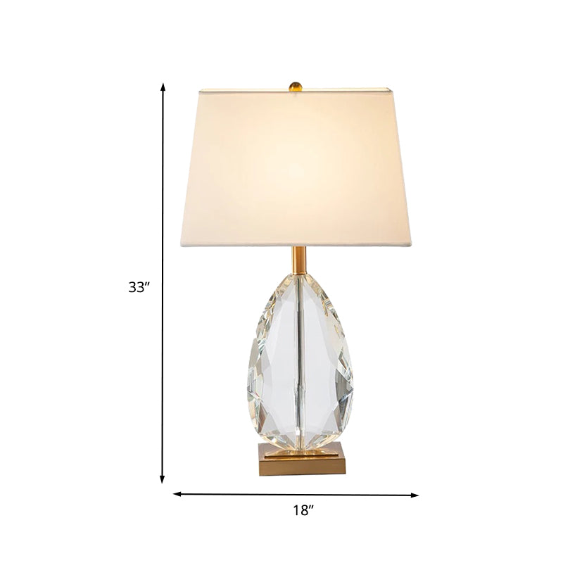 1 Bulb Bedroom Table Light Modern Beige Nightstand Lamp with Trapezoid Fabric Shade