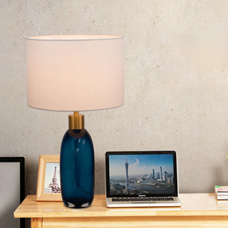 1 Head Living Room Task Light Modern Blue Table Lamp with Cylindrical Fabric Shade