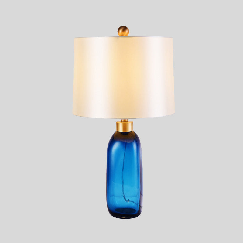 1 Head Living Room Task Light Modern Blue Table Lamp with Cylindrical Fabric Shade