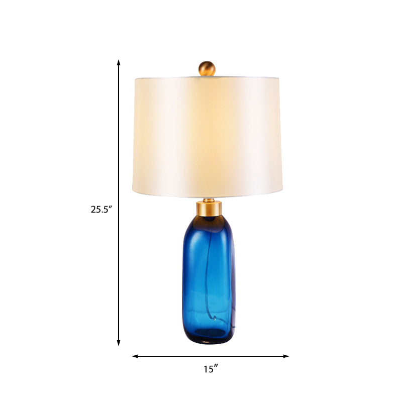 1 Head Living Room Task Light Modern Blue Table Lamp with Cylindrical Fabric Shade