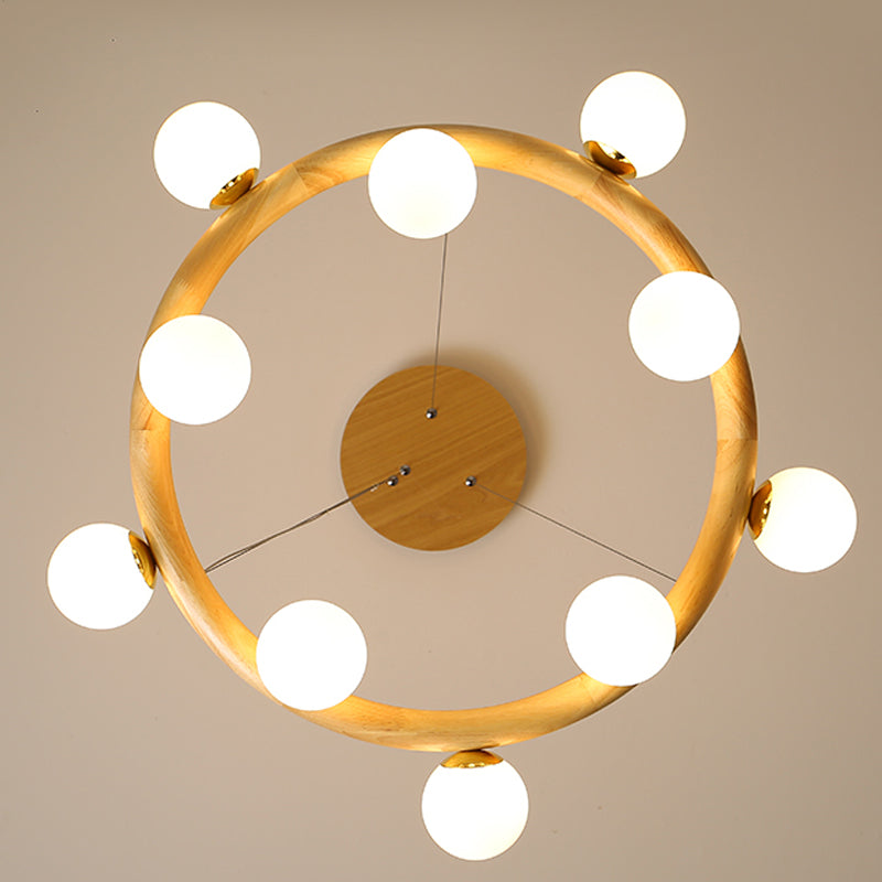 Pendant du globe en bois créatif moderne avec une teinte en verre blanc