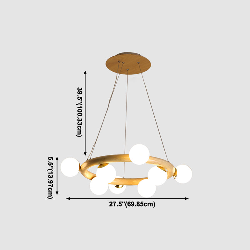 Pendant du globe en bois créatif moderne avec une teinte en verre blanc