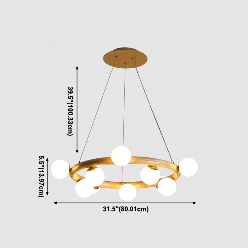 Pendant du globe en bois créatif moderne avec une teinte en verre blanc