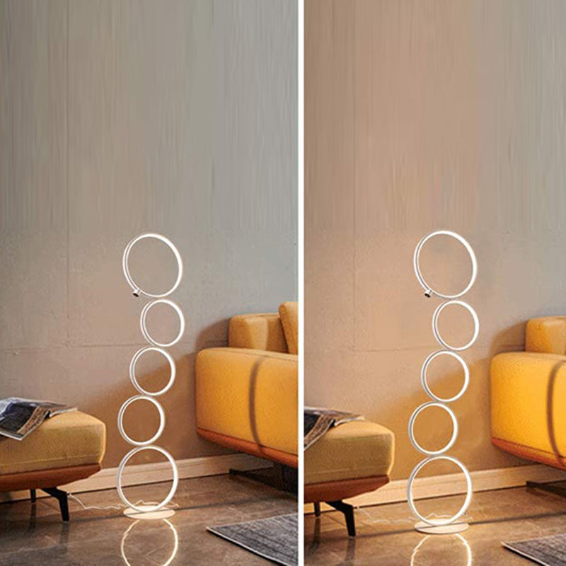 5 Light Circles Floor Lamp Contemporary Metal Standard Lamps for Living Room