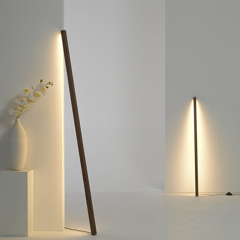 1 Light Linear Floor Lamp Contemporary Wood Standard Lamps for Bedroom