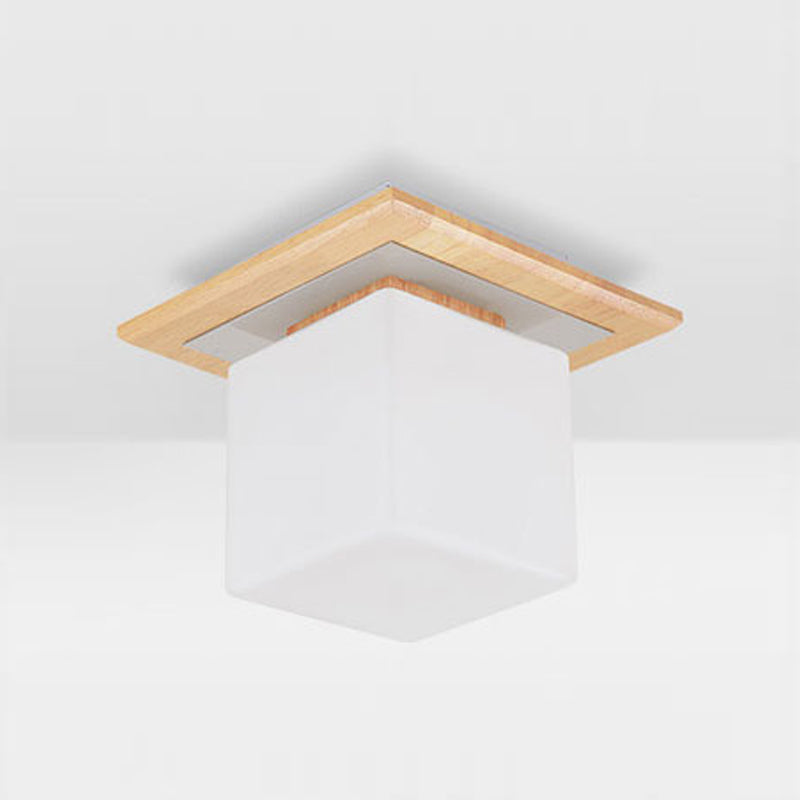 Simplicity Wooden Ceiling Light Fixtures Glass Shade Flush Mount Ceiling Fixture