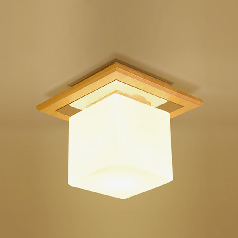 Simplicity Wooden Ceiling Light Fixtures Glass Shade Flush Mount Ceiling Fixture