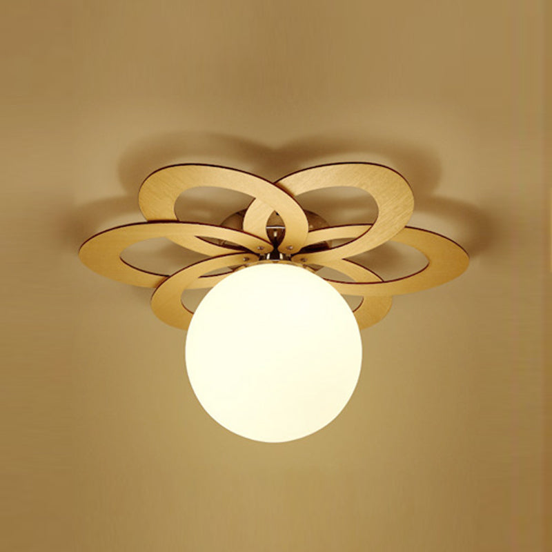 Simplicity Wooden Ceiling Light Fixtures Glass Shade Flush Mount Ceiling Fixture