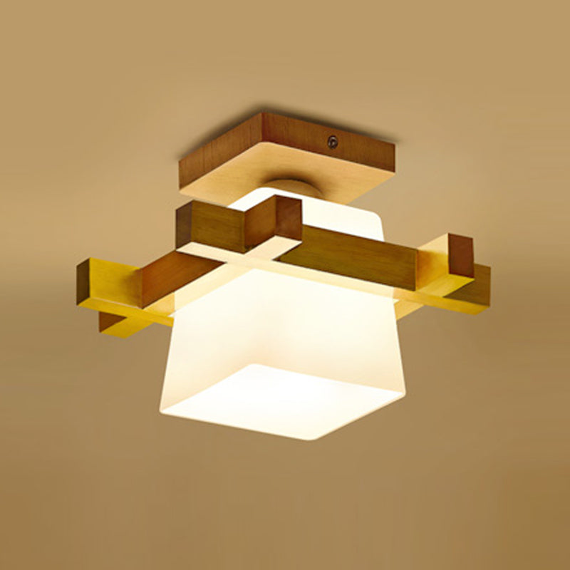 Simplicity Wooden Ceiling Light Fixtures Glass Shade Flush Mount Ceiling Fixture