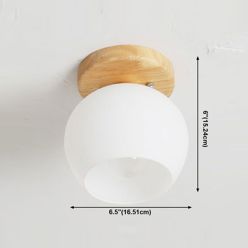 Simplicity Wooden Ceiling Light Fixtures Glass Shade Flush Mount Ceiling Fixture