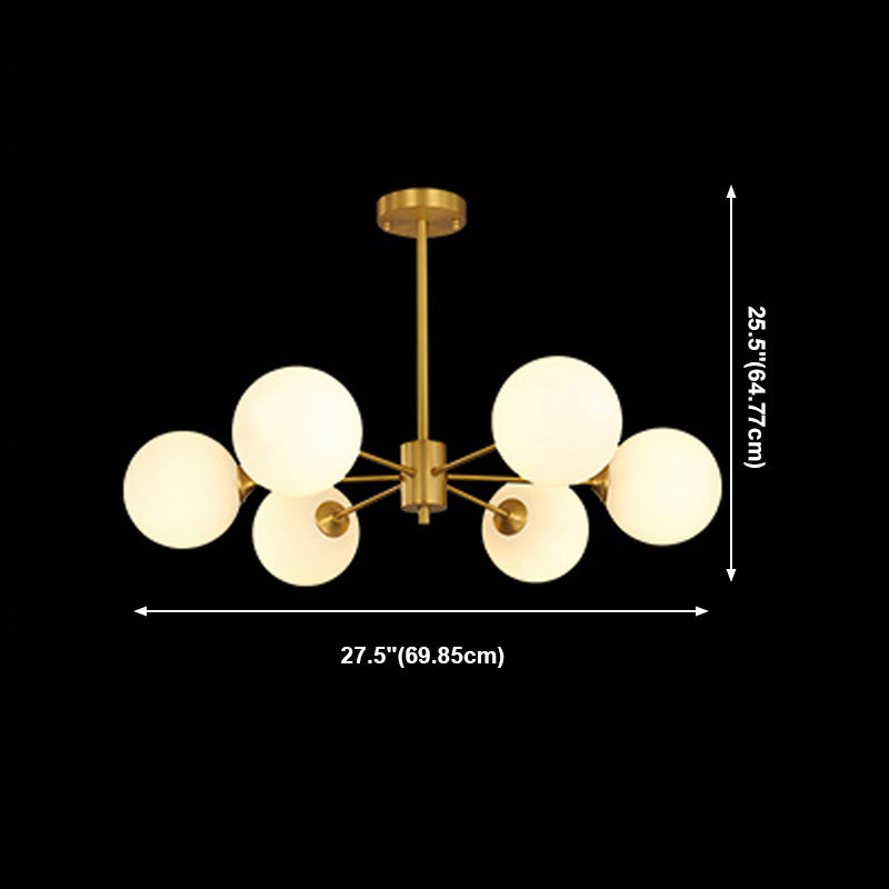 Nordic Globe Chandelier Gold Multi Light Hanging Light with White Glass for Bedroom