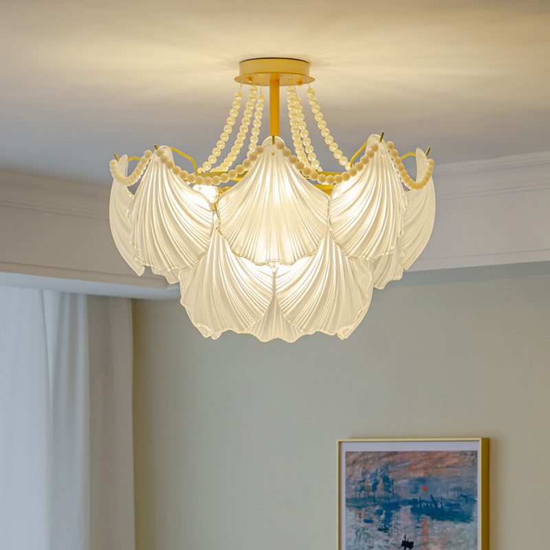 Nordique Shell Shape Chandelier Verre Multi Light Hanging Light en blanc pour chambre à coucher