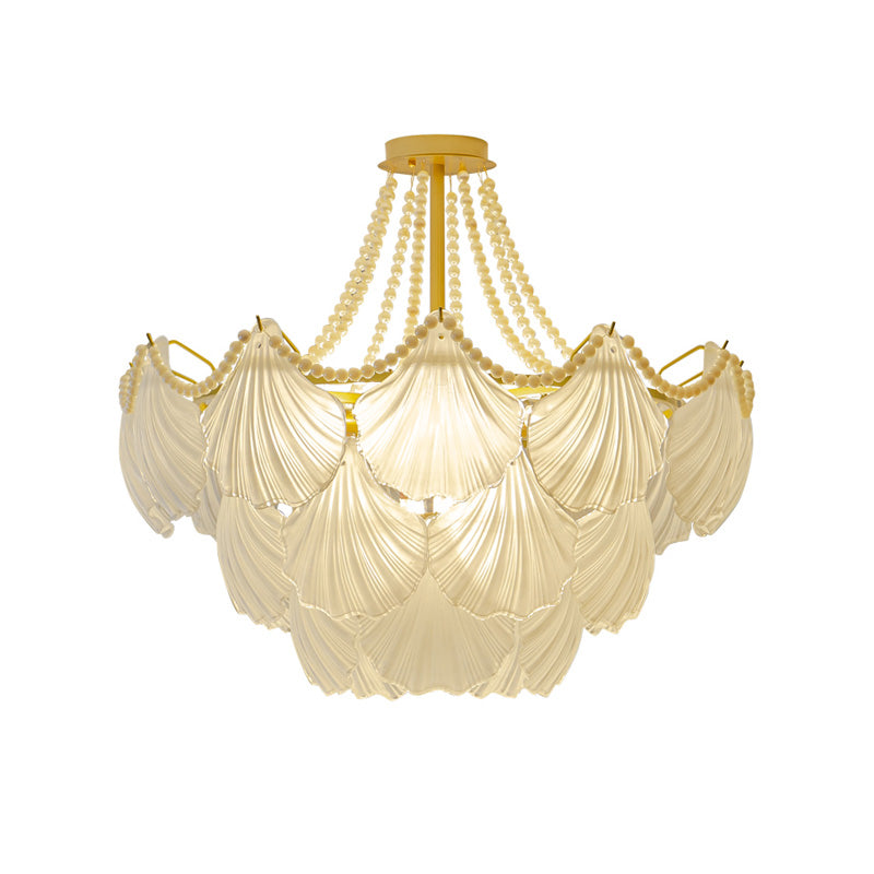 Nordique Shell Shape Chandelier Verre Multi Light Hanging Light en blanc pour chambre à coucher