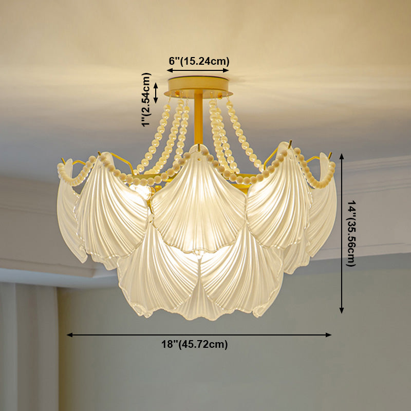 Nordique Shell Shape Chandelier Verre Multi Light Hanging Light en blanc pour chambre à coucher