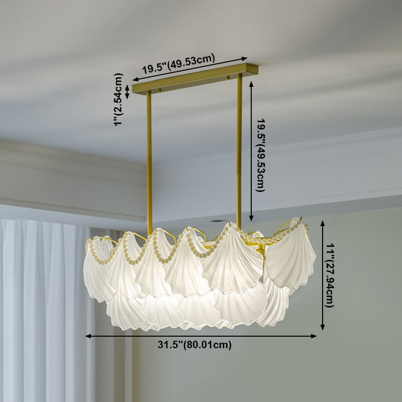 Nordique Shell Shape Chandelier Verre Multi Light Hanging Light en blanc pour chambre à coucher