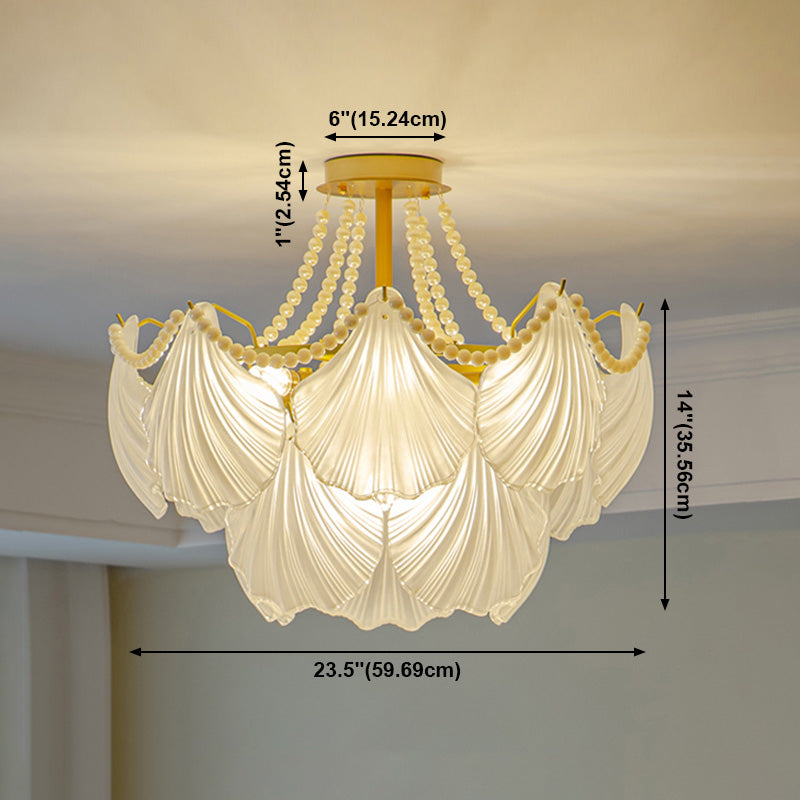 Nordique Shell Shape Chandelier Verre Multi Light Hanging Light en blanc pour chambre à coucher