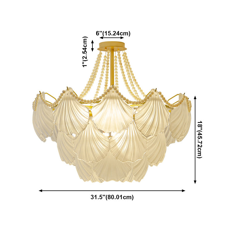 Nordique Shell Shape Chandelier Verre Multi Light Hanging Light en blanc pour chambre à coucher