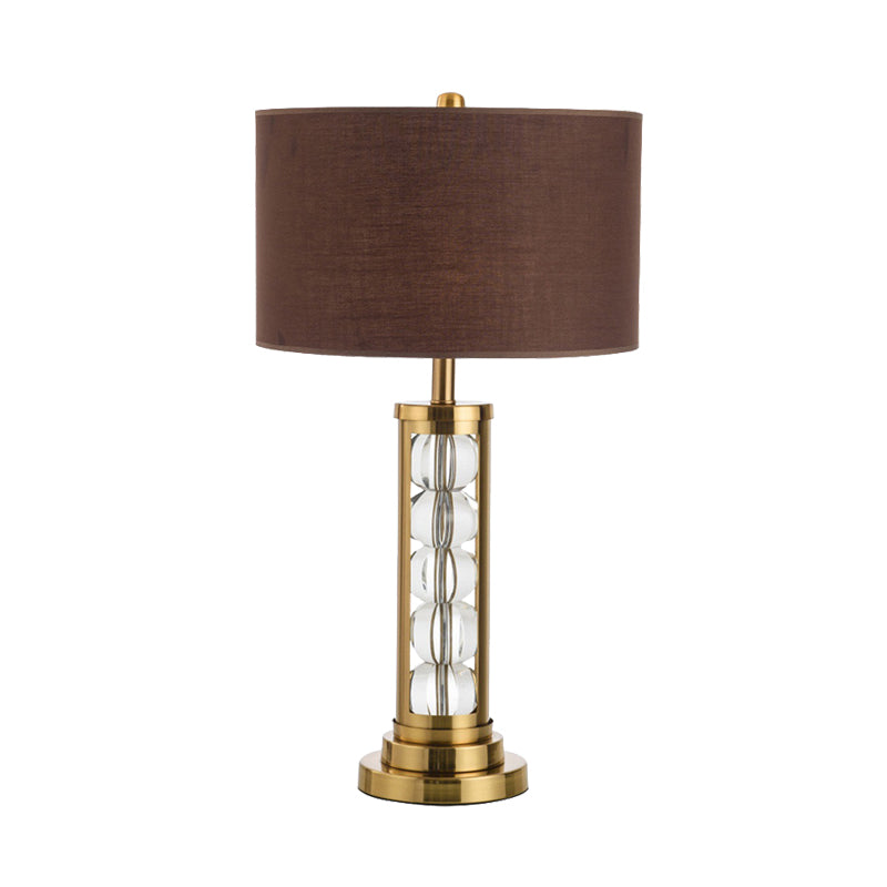 Modern Global Desk Light Clear Crystal 1 Head Table Lamp in Brown with Fabric Shade