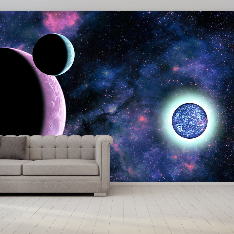 Mildew Resistant Universe Mural Wallpaper Novelty Style for Sitting Room