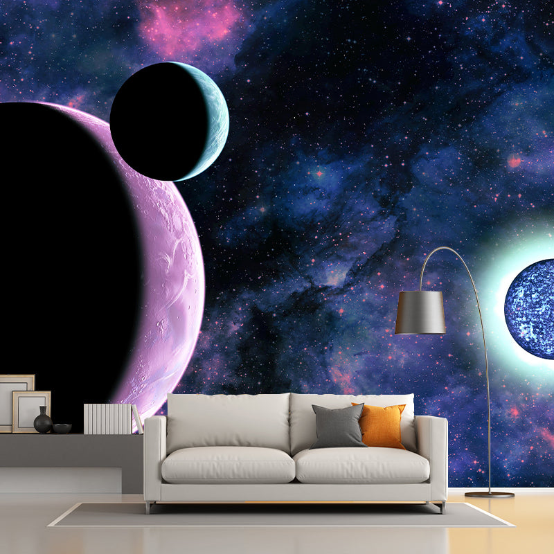 Mildew Resistant Universe Mural Wallpaper Novelty Style for Sitting Room