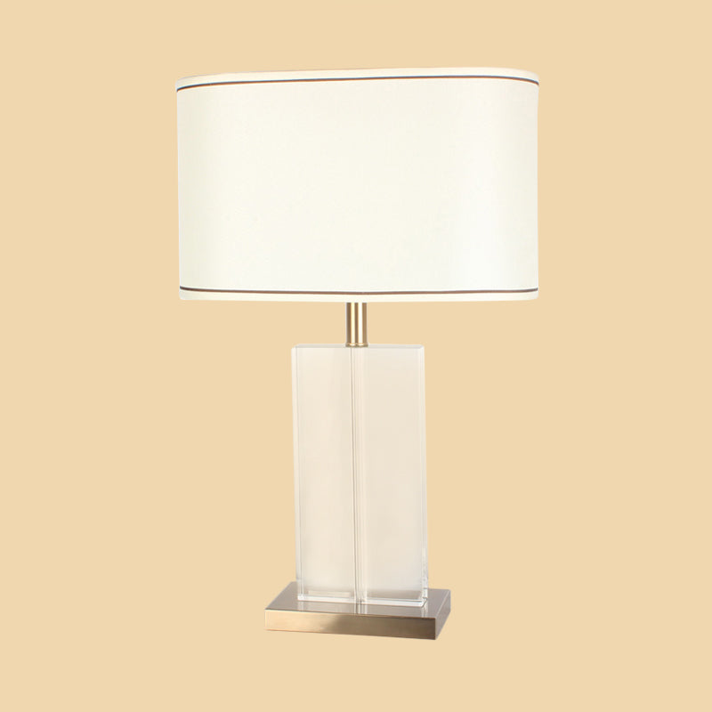 Shaded Fabric Desk Lamp Modern 1 Head Gold Table Light, Rectangle Clear Crystal Base