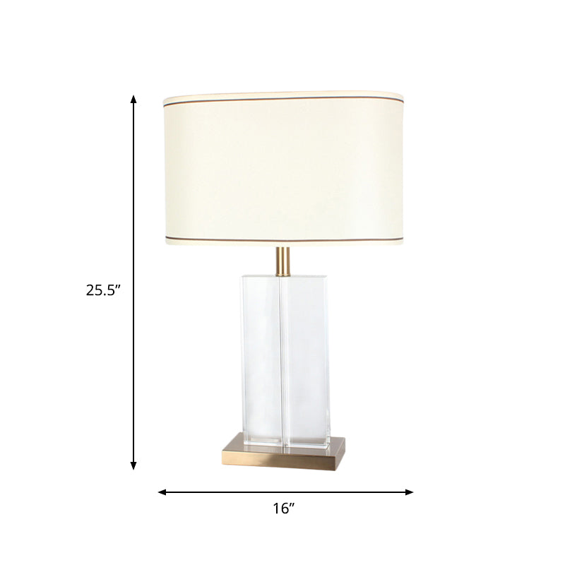 Shaded Fabric Desk Lamp Modern 1 Head Gold Table Light, Rectangle Clear Crystal Base