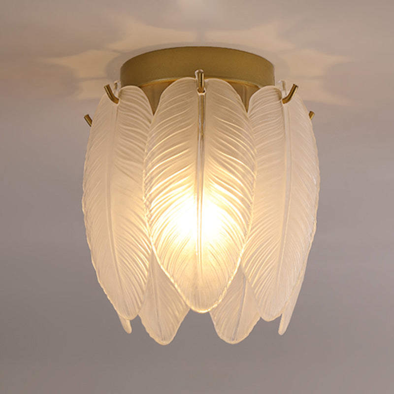 Feather Ceiling Mounted Fixture Simplicity Style Gold Ceiling Flush Mount Light