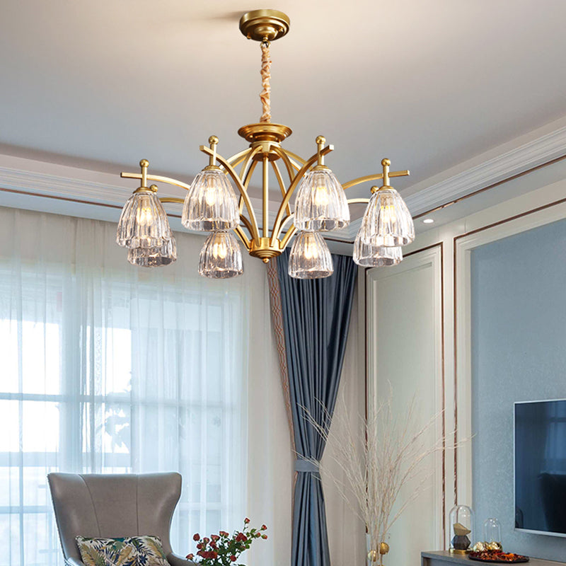 American Style Chandelier Verre Multi Light Hanging Light en or pour la chambre