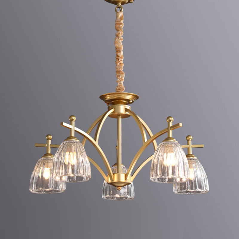 American Style Chandelier Verre Multi Light Hanging Light en or pour la chambre