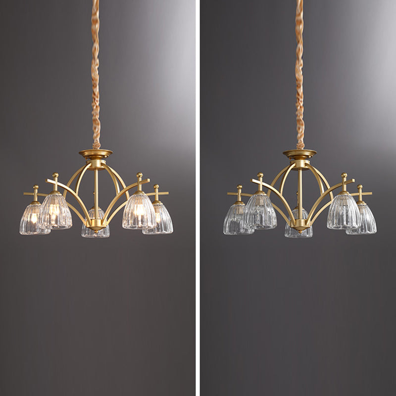 American Style Chandelier Verre Multi Light Hanging Light en or pour la chambre