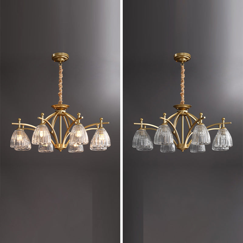 American Style Chandelier Verre Multi Light Hanging Light en or pour la chambre