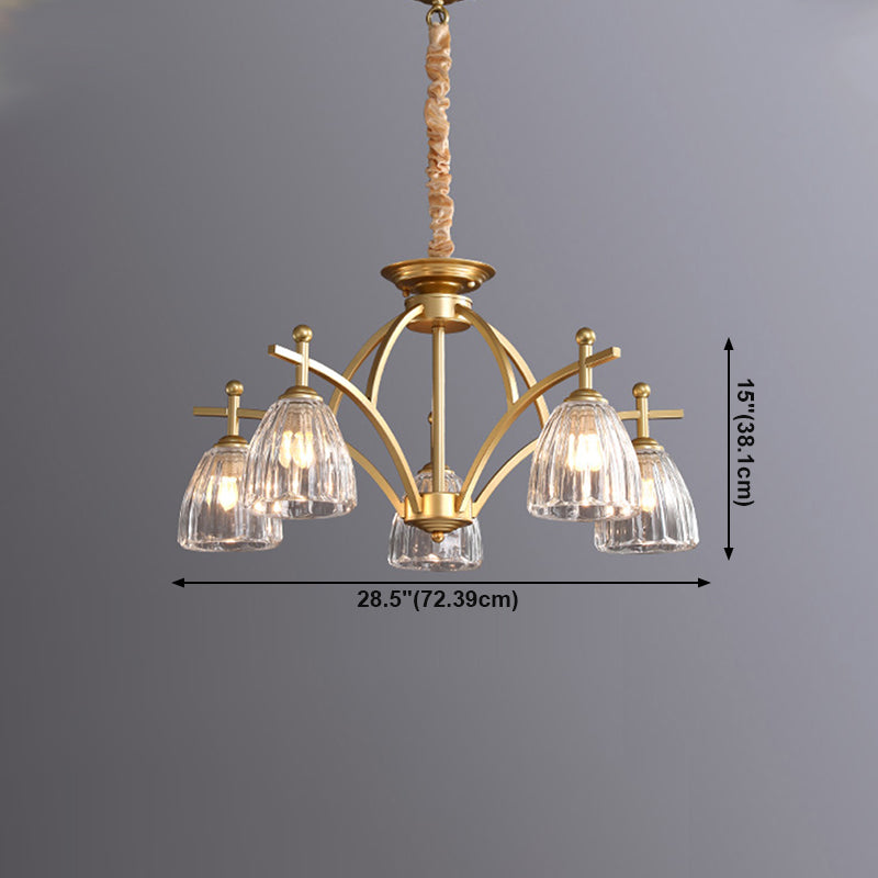 American Style Chandelier Verre Multi Light Hanging Light en or pour la chambre