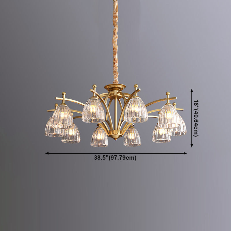 American Style Chandelier Verre Multi Light Hanging Light en or pour la chambre