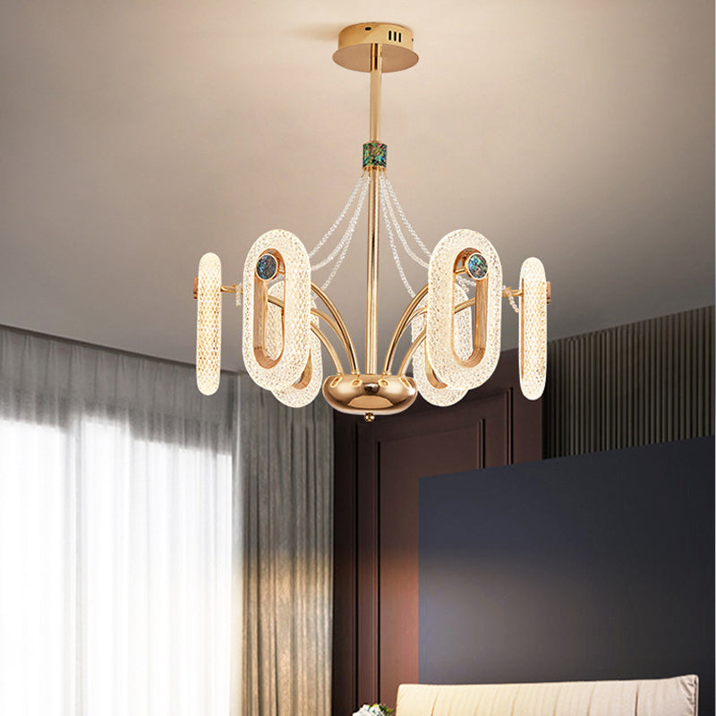 Postmoderne LED Chandelier de forme ovale Lampe de suspension avec des perles de cristal