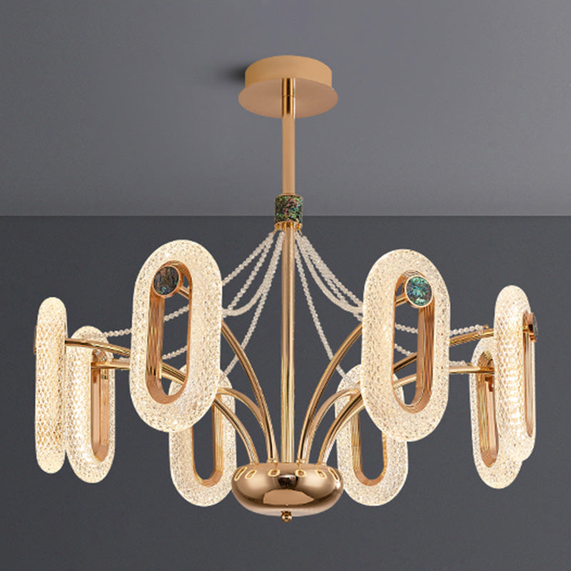 Postmoderne LED Chandelier de forme ovale Lampe de suspension avec des perles de cristal